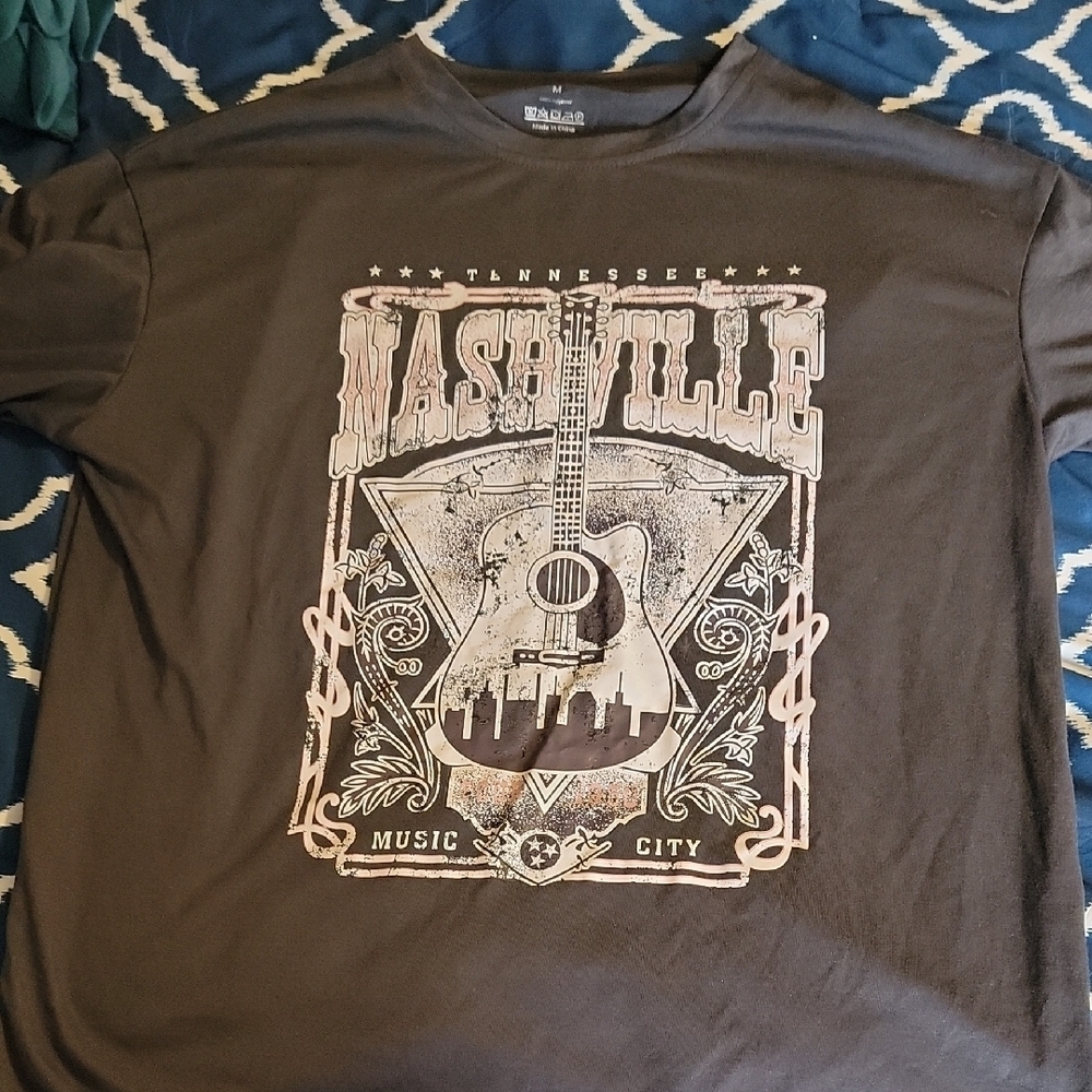 SHEIN Nashville Guitar Graphic Tee - Charcoal